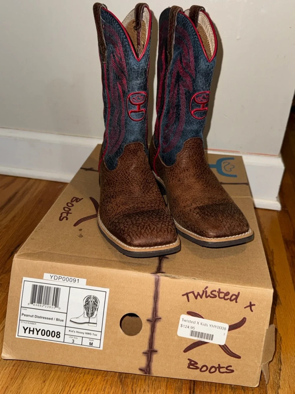 Twisted X Kids Peanut Brown & Blue Western Boots size 3‎